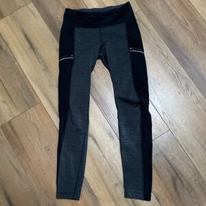 Athleta Rainier Tight Fleece Lined Leggings Black Gray Zip Pockets Womens MT